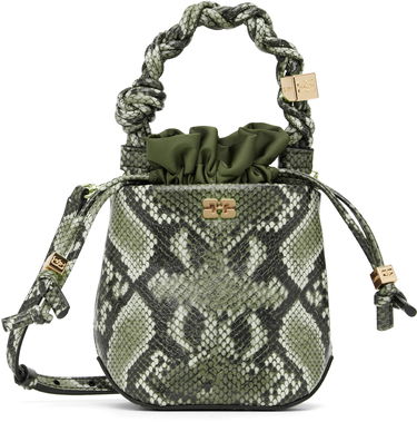 Дамска чанта GANNI Bou Bucke Mini Snakeskin Bucket Bag Зелено | A6702, 0