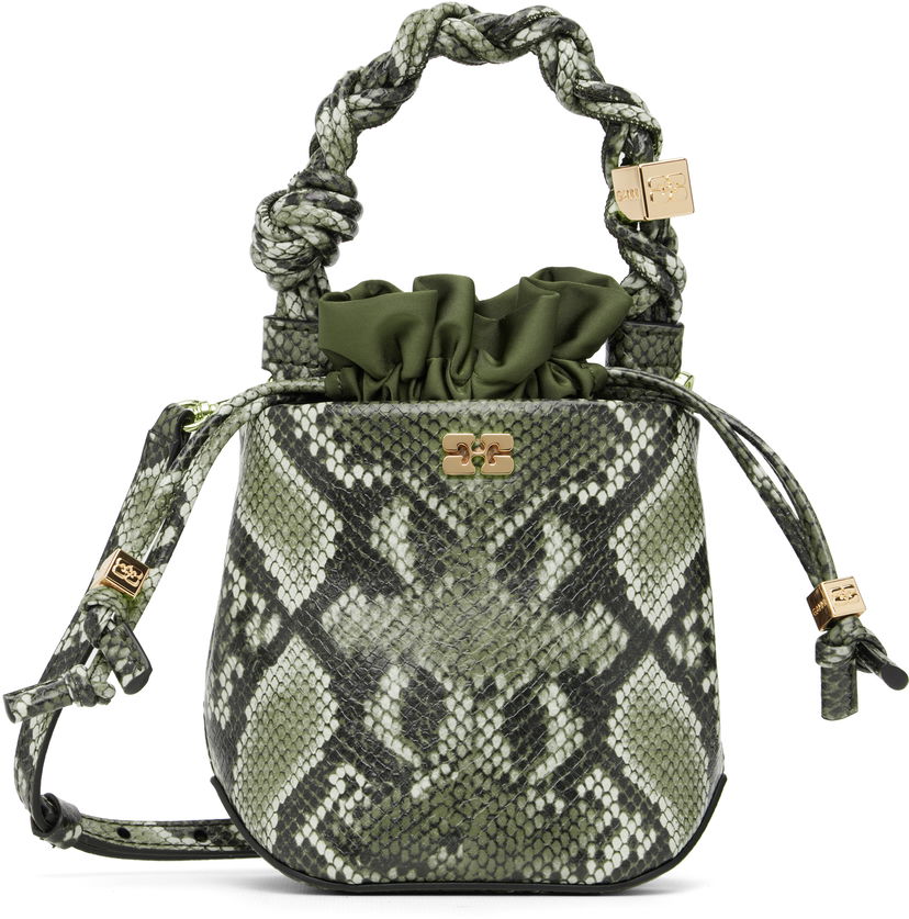 Дамска чанта GANNI Bou Bucke Mini Snakeskin Bucket Bag Зелено | A6702