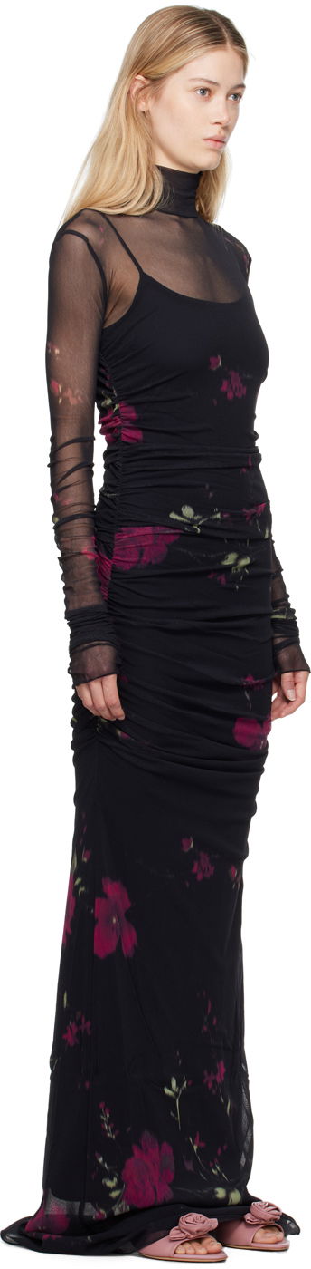 Pокля Blumarine Rose Print Sheer Maxi Dress Черно | A422A531A, 1
