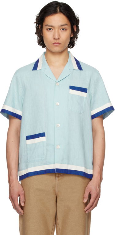 Риза Bode Bode Seedling Stripe Linen Resort Shirt Синьо | MRS25SH031, 0