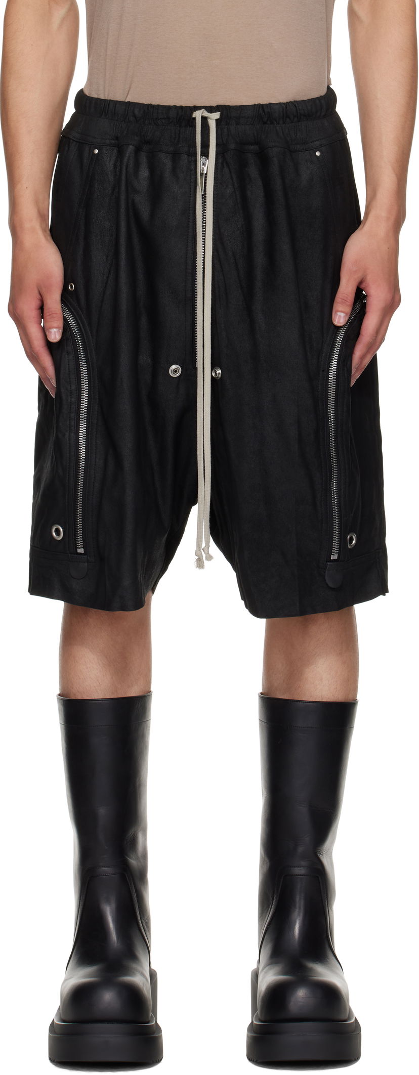 Къси панталони Rick Owens Rick Owens Bauhaus Bela Leather Shorts Черно | RU02E1392 LBA