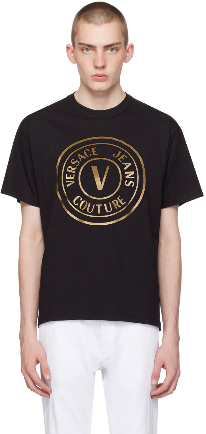 Тениска Versace Jeans Couture Black V-Emblem T-Shirt Черно | E76GAHT04_ECJ00T