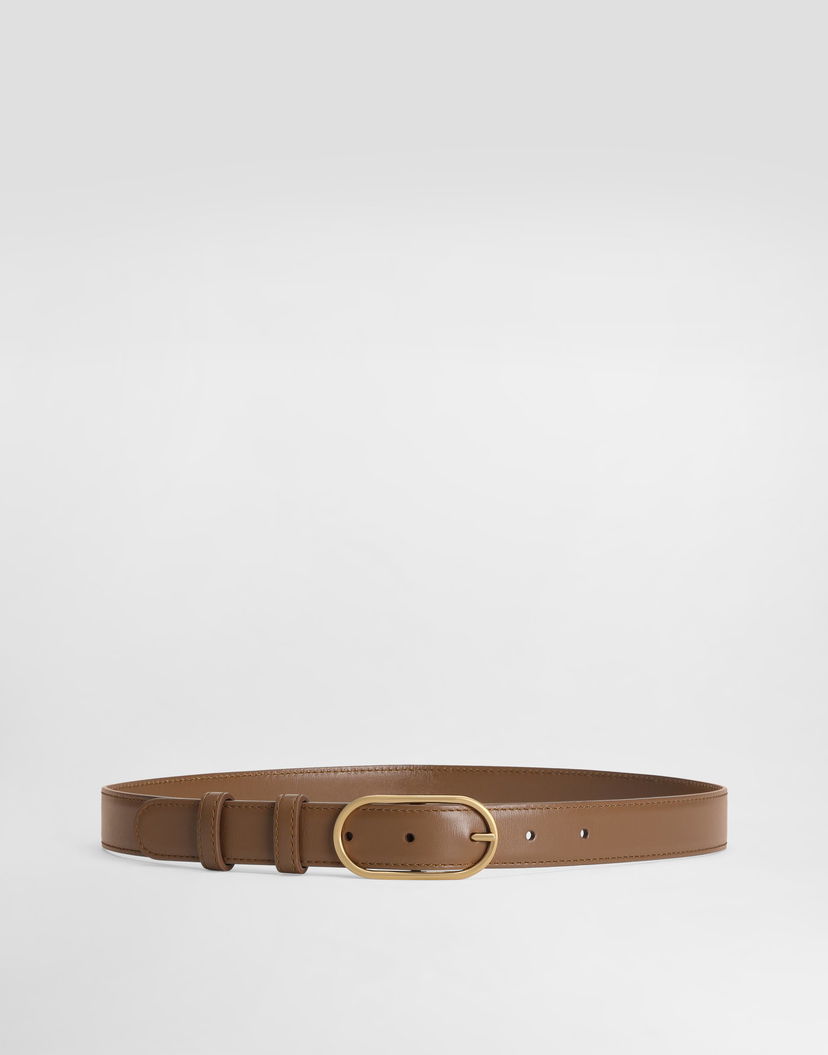 Колани Dolce & Gabbana Dolce & Gabbana Palmated Calfskin Belt with Oval Buckle Кафяво | BE1654A3G198Z093