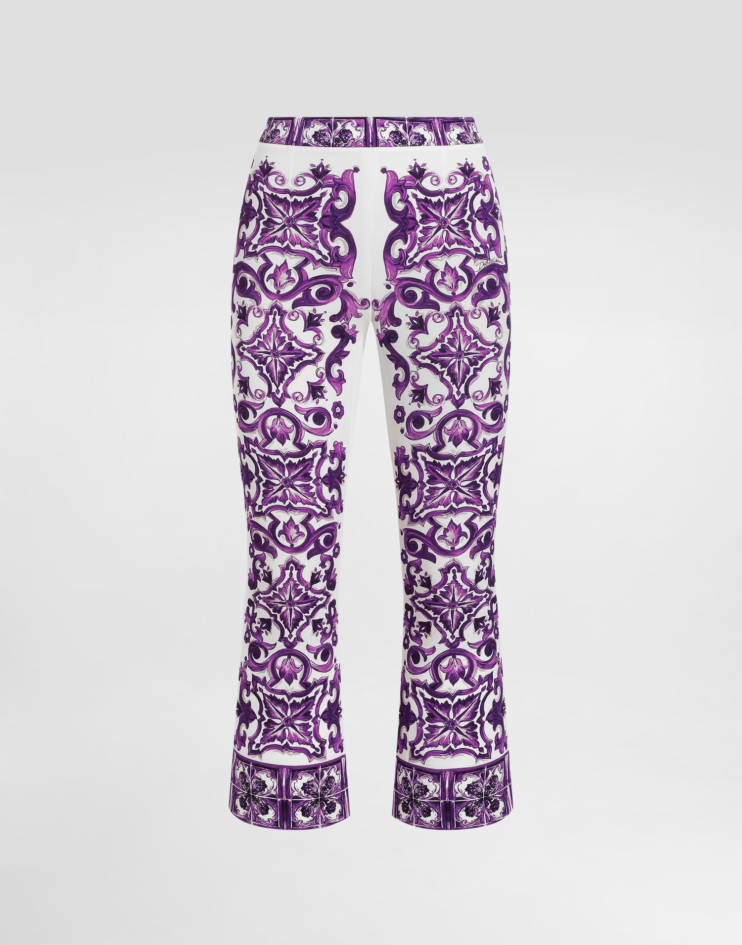 Панталони Dolce & Gabbana Dolce & Gabbana Majolica Print Silk Flare Trousers Лилаво | FTAG7THPABPIP3TN, 0