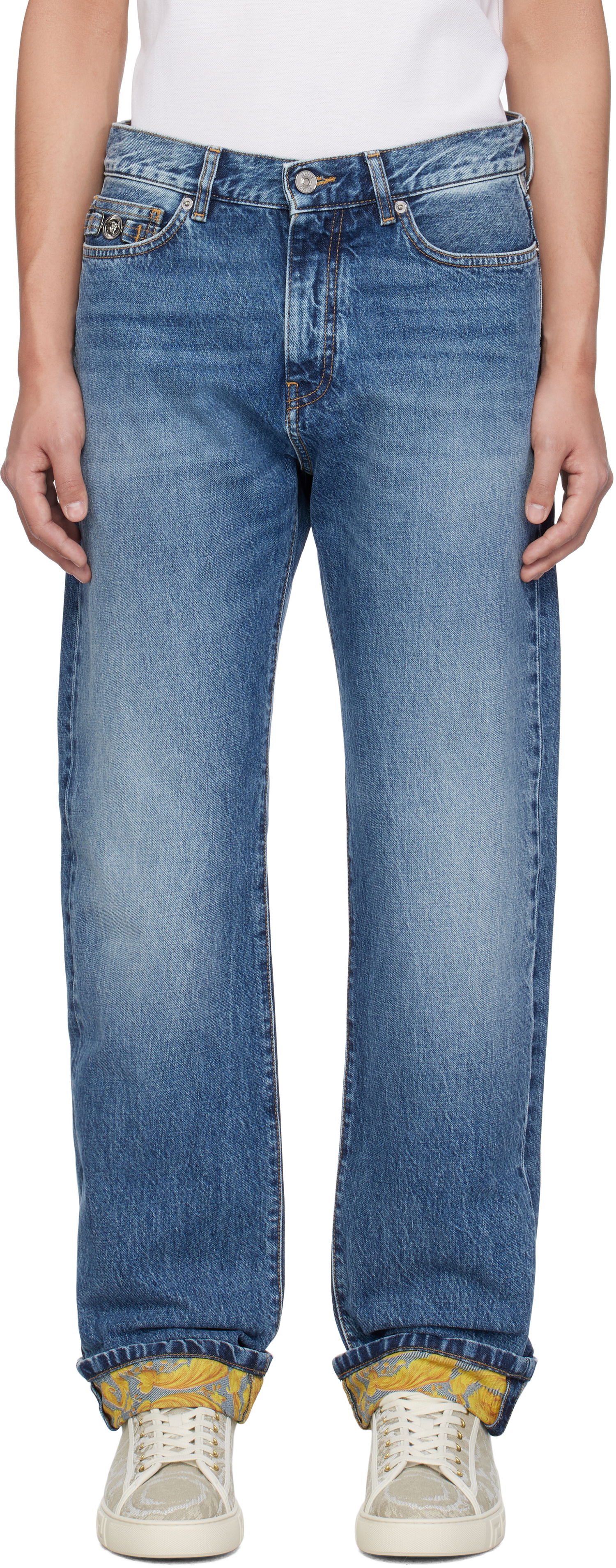 Дънки Versace Versace Stonewashed Cuffed Jeans Синьо | 1018013_1A12886, 0