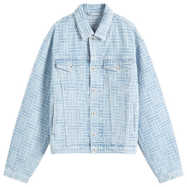 Blue Weave Pattern Trucker Jacket