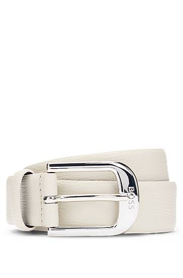 Колани BOSS BOSS Grained-Leather Belt with Logo Buckle Бяло | 50480651, 0
