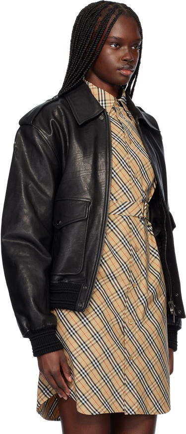 Яке бомбър Burberry Burberry Bomber Leather Jacket Черно | 8103085, 1