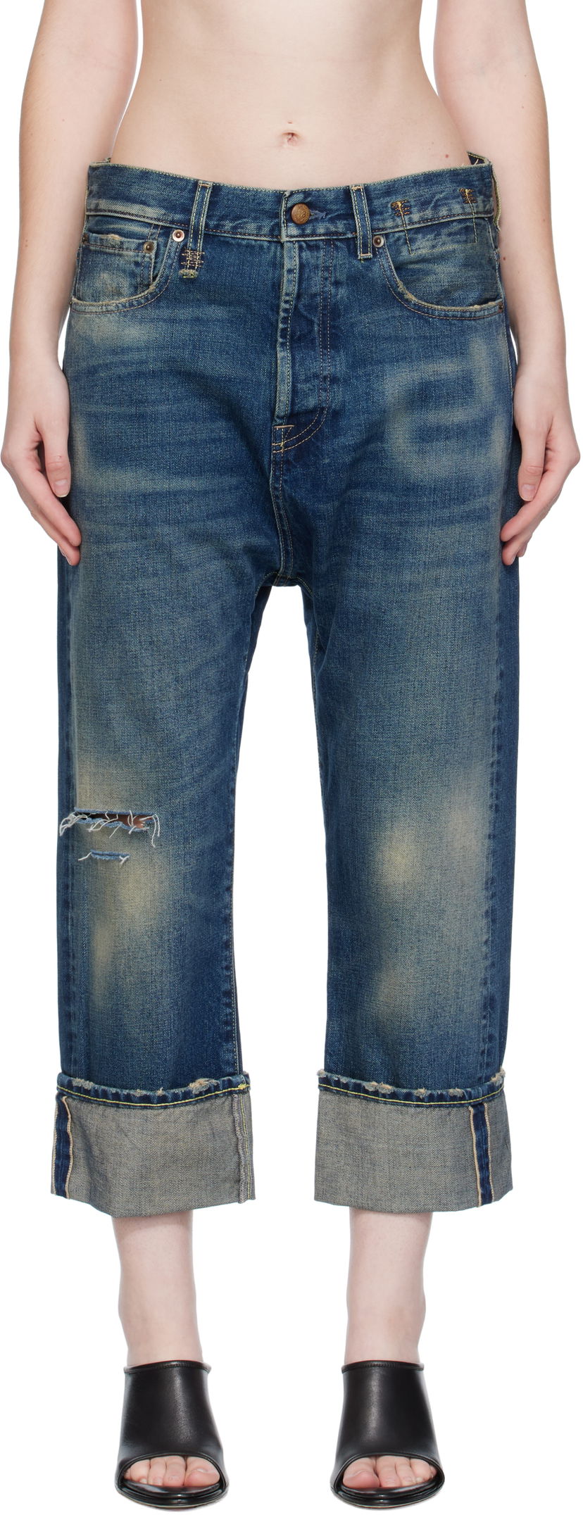 Дънки R13 R13 Cuffed Tailored Drop Cropped Jeans Синьо | R13WD194-D341C