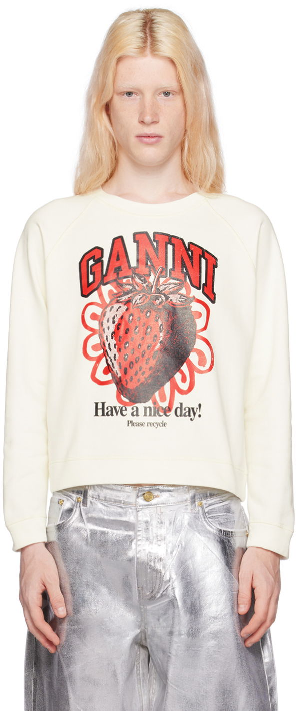 Суитчър GANNI Strawberry Print Sweatshirt Бяло | T3764, 0