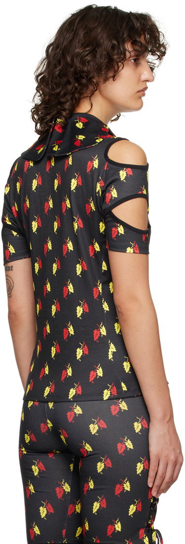 Поло тениска Chopova Lowena Leaf Print Cut-Out Polo Черно | 2162, 2