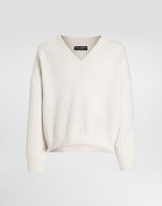 Dolce & Gabbana Ribbed V-Neck Sweater With Sequins