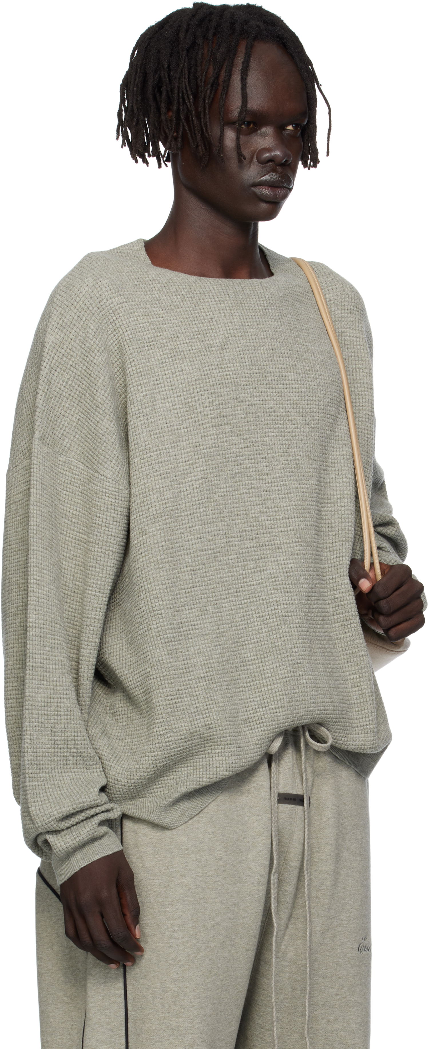 Суитчър Fear of God Fear of God ESSENTIALS Waffle Long Sleeve Crewneck Sweatshirt Сиво | 192SP256165F, 1