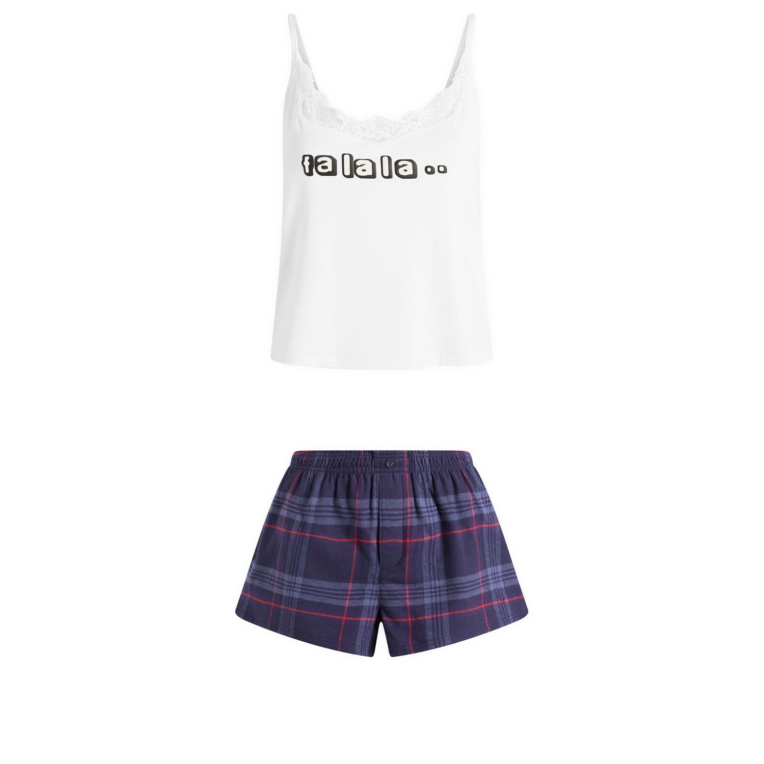 Пижама SKIMS CPFM Sleep Lace Cami & Flannel Short Sleep Set Fa La La Plaid Многоцветен | ST-SST-10056W-MFA, 0