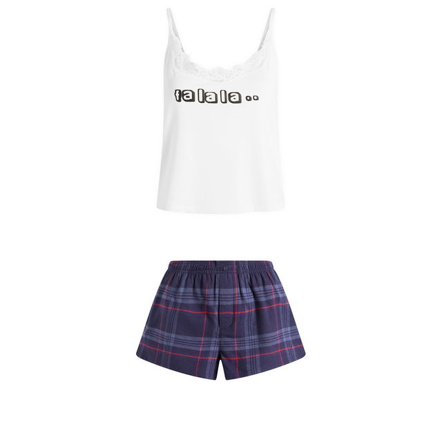 CPFM Sleep Lace Cami & Flannel Short Sleep Set Fa La La Plaid