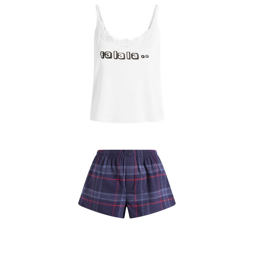 Пижама SKIMS CPFM Sleep Lace Cami & Flannel Short Sleep Set Fa La La Plaid Многоцветен | ST-SST-10056W-MFA