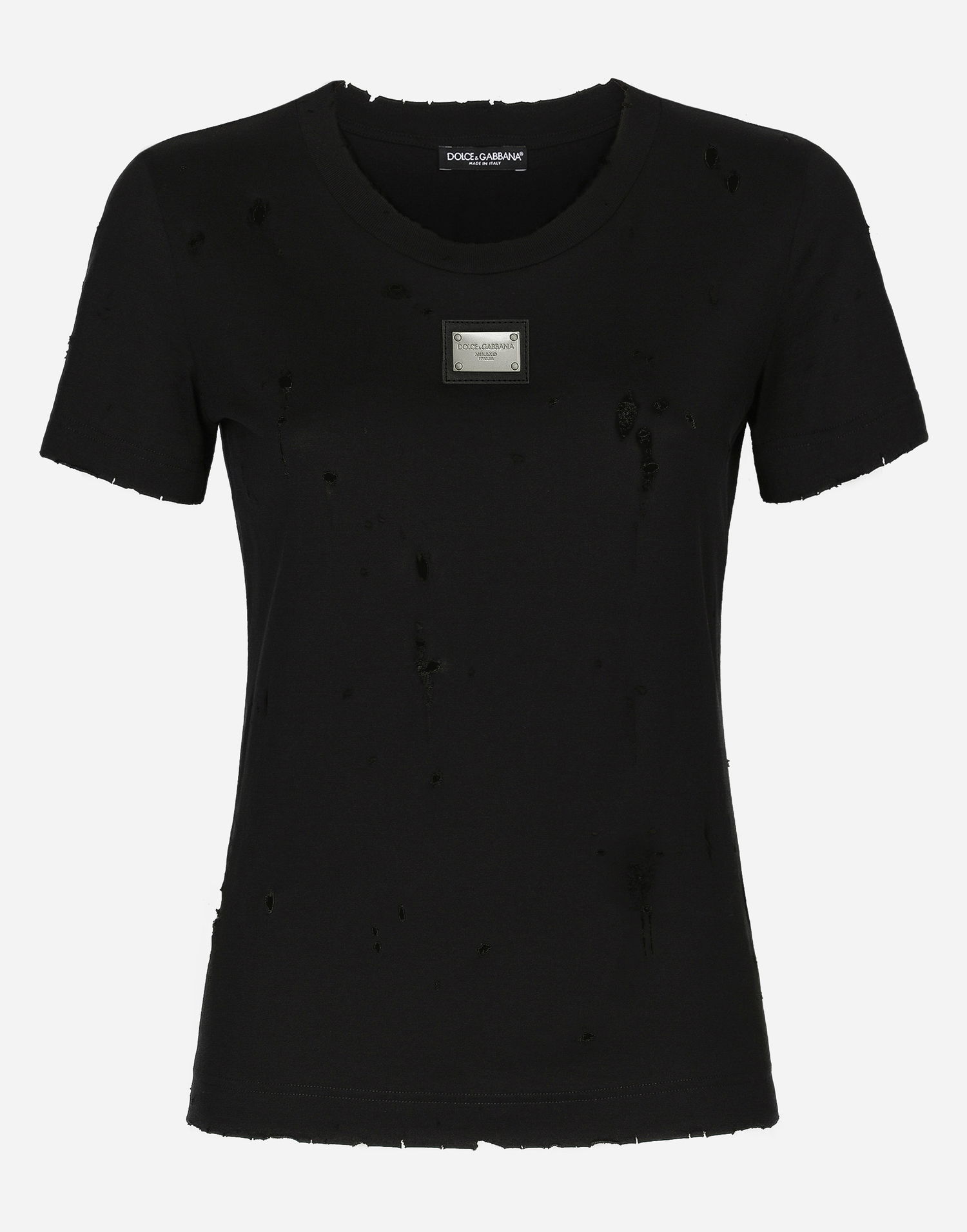 Тениска Dolce & Gabbana Jersey T-shirt With Rips And Tag Черно | F8T00TG7H4UN0000, 0