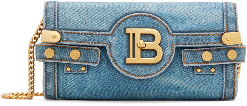 Чанта през рамо Balmain Denim Crossbody Pouch Bag Синьо | EN1LE596TDEN