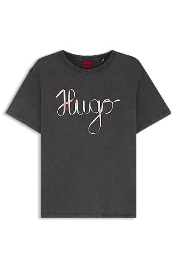 Тениска BOSS HUGO Cotton-Jersey T-Shirt with Logo Artwork Черно | 50544868, 0