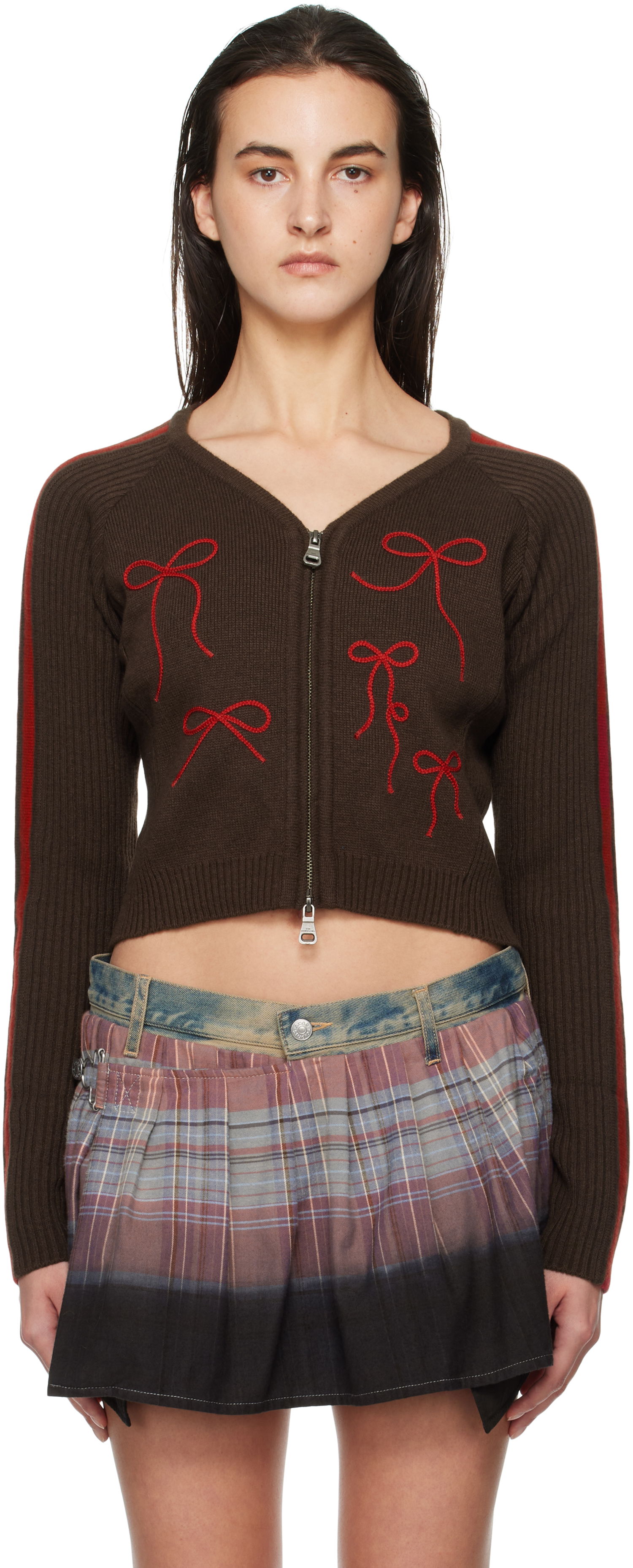 Пуловер Andersson Bell Knit Cardigan With Ribbon Embroidery Кафяво | atb1197w, 0