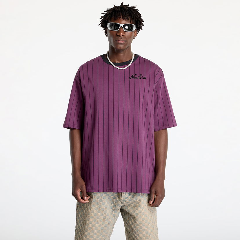 Тениска New Era Pinstripe Oversized Tee UNISEX Damson/ Black Лилаво | 60564839