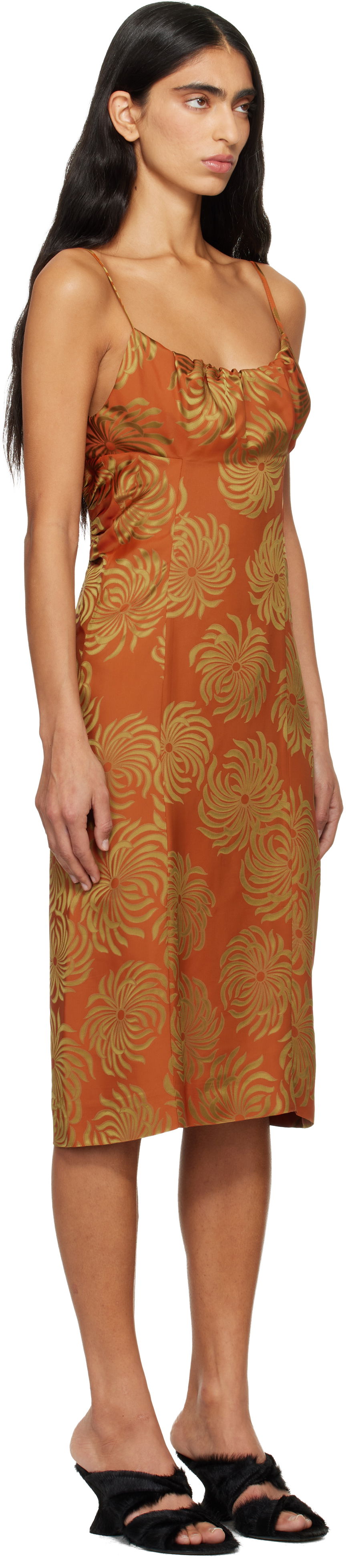 Pокля Dries Van Noten Dries Van Noten Jacquard Slip Midi Dress Оранжево
 | 252-011025-2140, 1