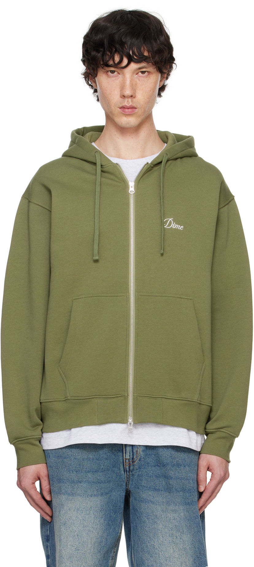 Суитчър Dime Khaki Cursive Zip Hoodie Зелено | DIMEFA2425ARM