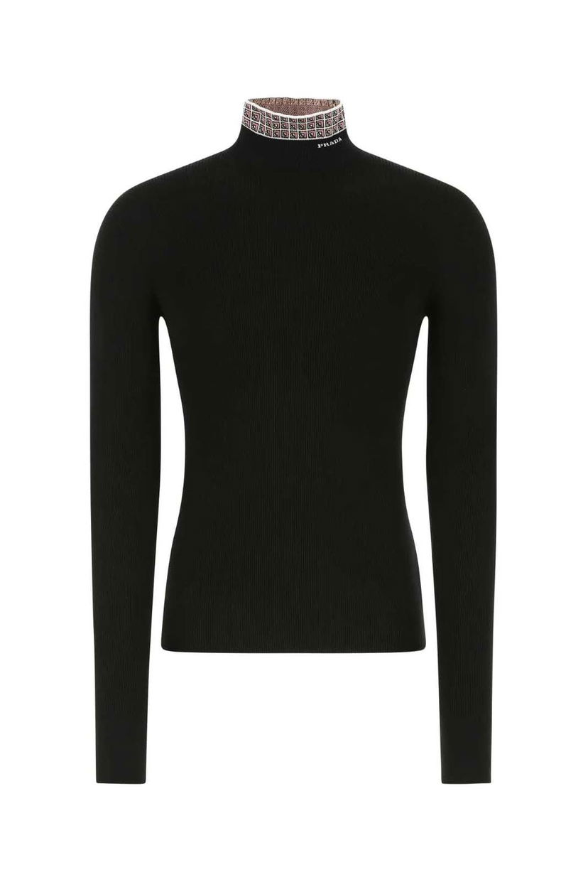 Пуловер Prada Logo Intarsia Jacquard High-Neck Sweater Черно | UMR527S22211IS F0BN9