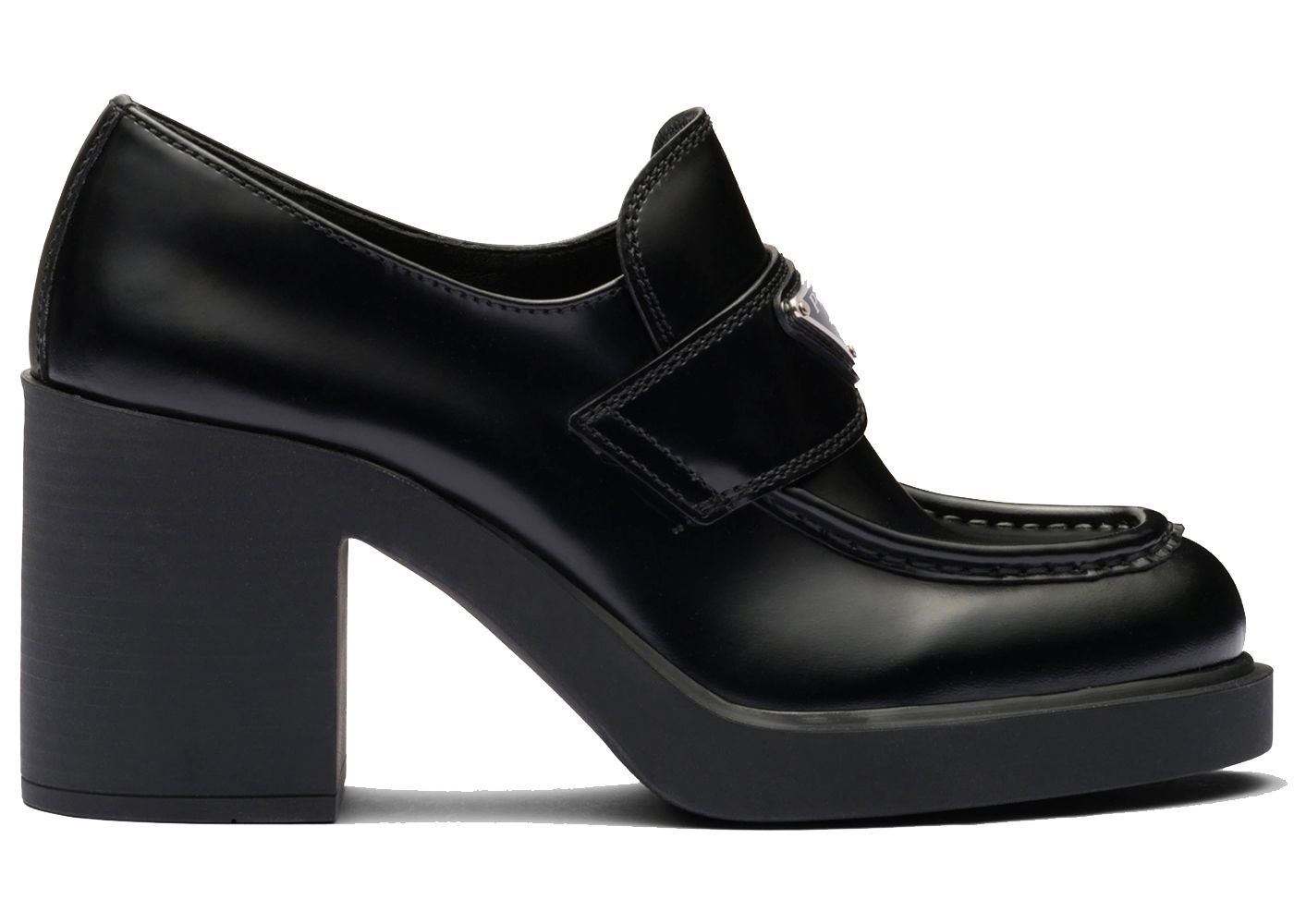 Кецове и обувки Prada Chocolate High-Heeled Brushed Leather 85mm Loafers Черно | 1D246M_055_F0002_F_085, 0