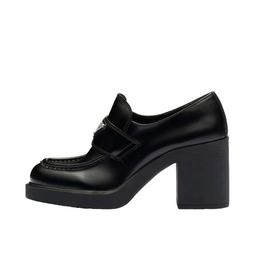 Кецове и обувки Prada Chocolate High-Heeled Brushed Leather 85mm Loafers Черно | 1D246M_055_F0002_F_085