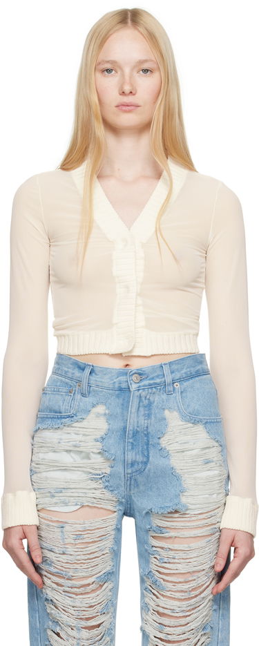Пуловер Maison Margiela MM6 Maison Margiela Elastic Jersey Mesh Long Sleeve Cardigan Бежово | S62NH0041 S24423, 0