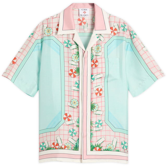 Casablanca Cuban Collar Short Sleeve Silk Shirt, Size Large