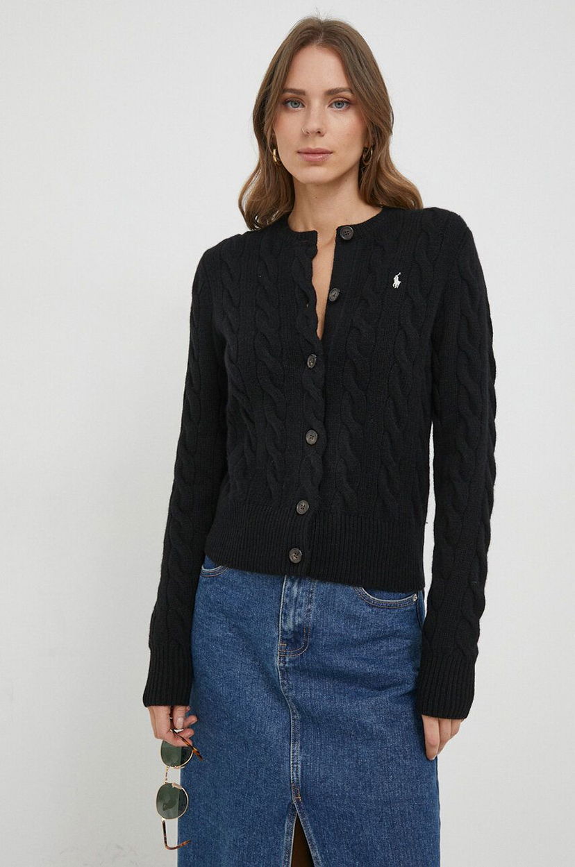 Пуловер Polo by Ralph Lauren Cable Knit Cardigan Черно | 211910443