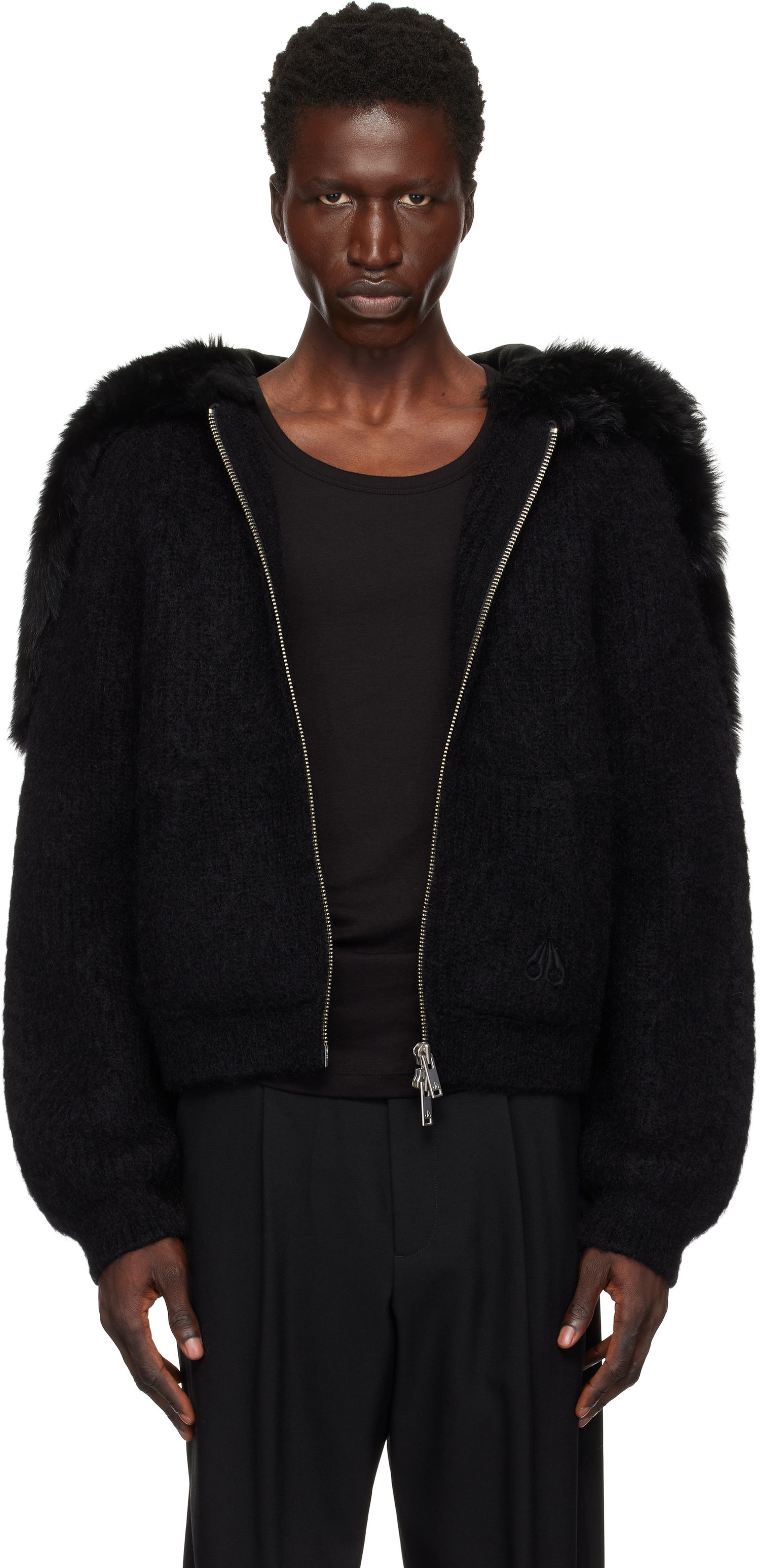 Суитчър Moose Knuckles Faux Fur Trim Knit Hoodie Черно | M34MK682, 0