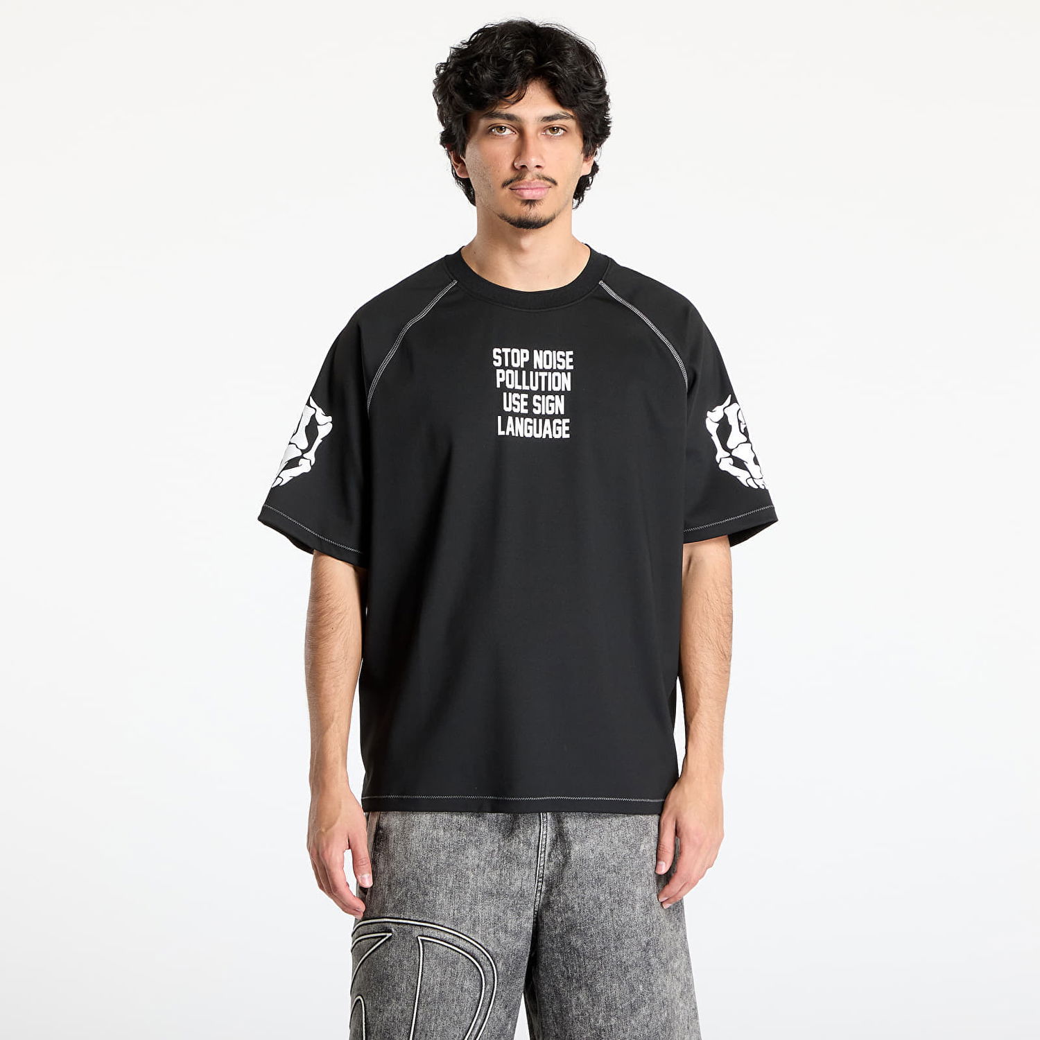 Тениска Pleasures PLEASURES Pollution Boxy Raglan T-Shirt Черно | P25SU016 BLACK, 0
