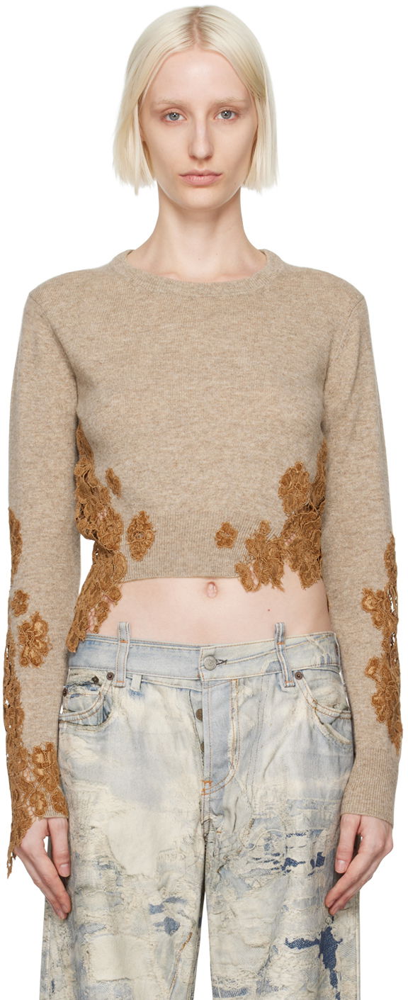 Пуловер Acne Studios Lace Trim Sweater Бежово | A60541-