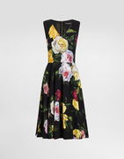 Dolce & Gabbana Peony and Rose Print Cady Midi Dress