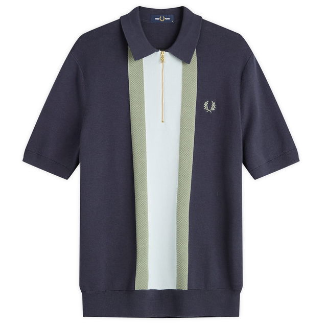 Textured Stripe Knitted Zip Polo Shirt