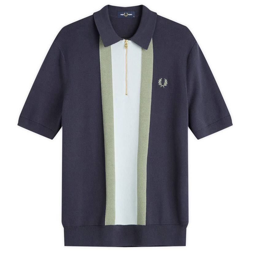 Поло тениска Fred Perry Textured Stripe Knitted Zip Polo Shirt Тъмно синьо | K1342-738