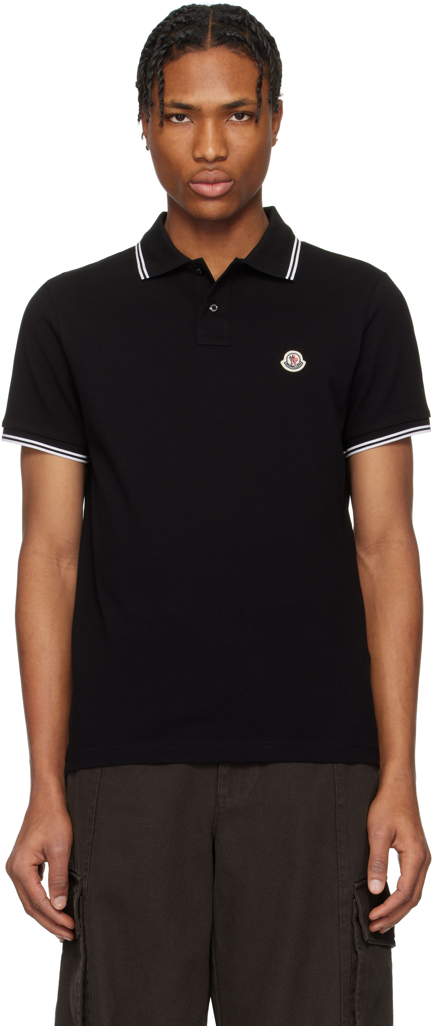 Поло тениска Moncler Moncler Cotton Piquet Polo with Striped Trim Черно | K10918A0003184556, 0