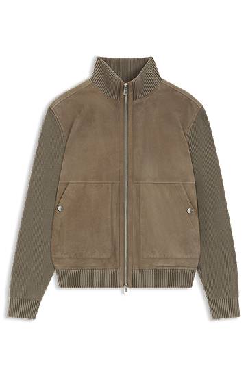 Suede jacket with cotton-blend sleeves