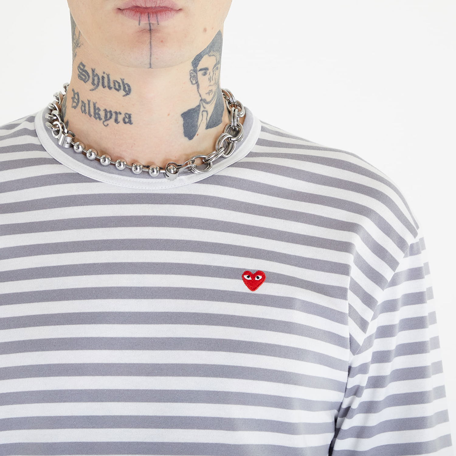 Тениска Comme des Garçons PLAY Heart Logo Long Sleeve Tee UNISEX Бяло | AZT320 gray, 1