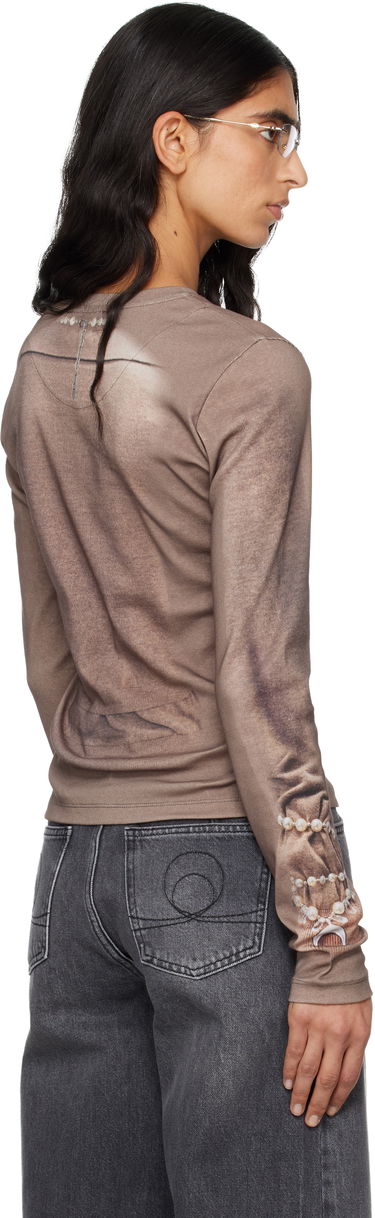 Тениска Marine Serre Trompe-L'Oeil Cardigan Print Knit Jersey Long Sleeve T-Shirt Бежово | WTT032ACJER0091, 2