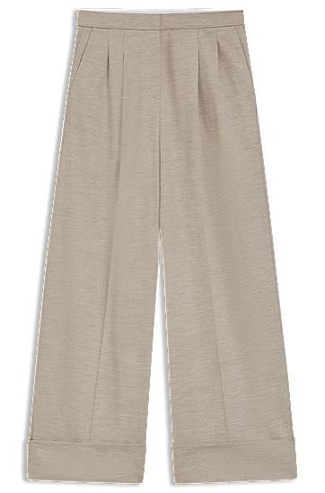 Relaxed-fit pleated wide-leg trousers with cuffs in virgin wool