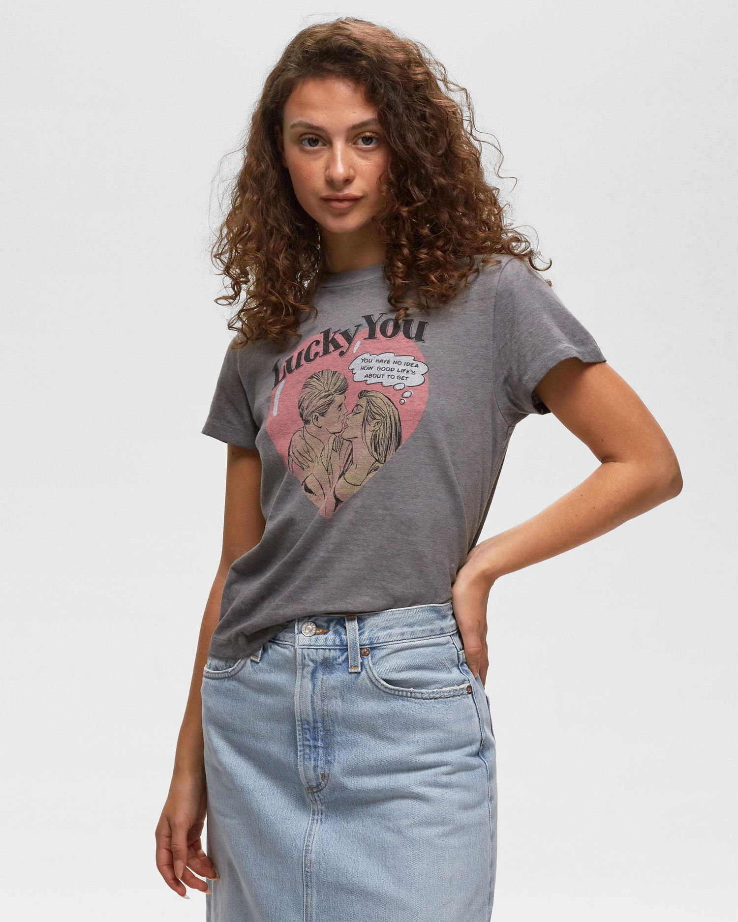 Тениска RE/DONE CLASSIC TEE LUCKY YOU Сиво | 024-02WCGT269, 1
