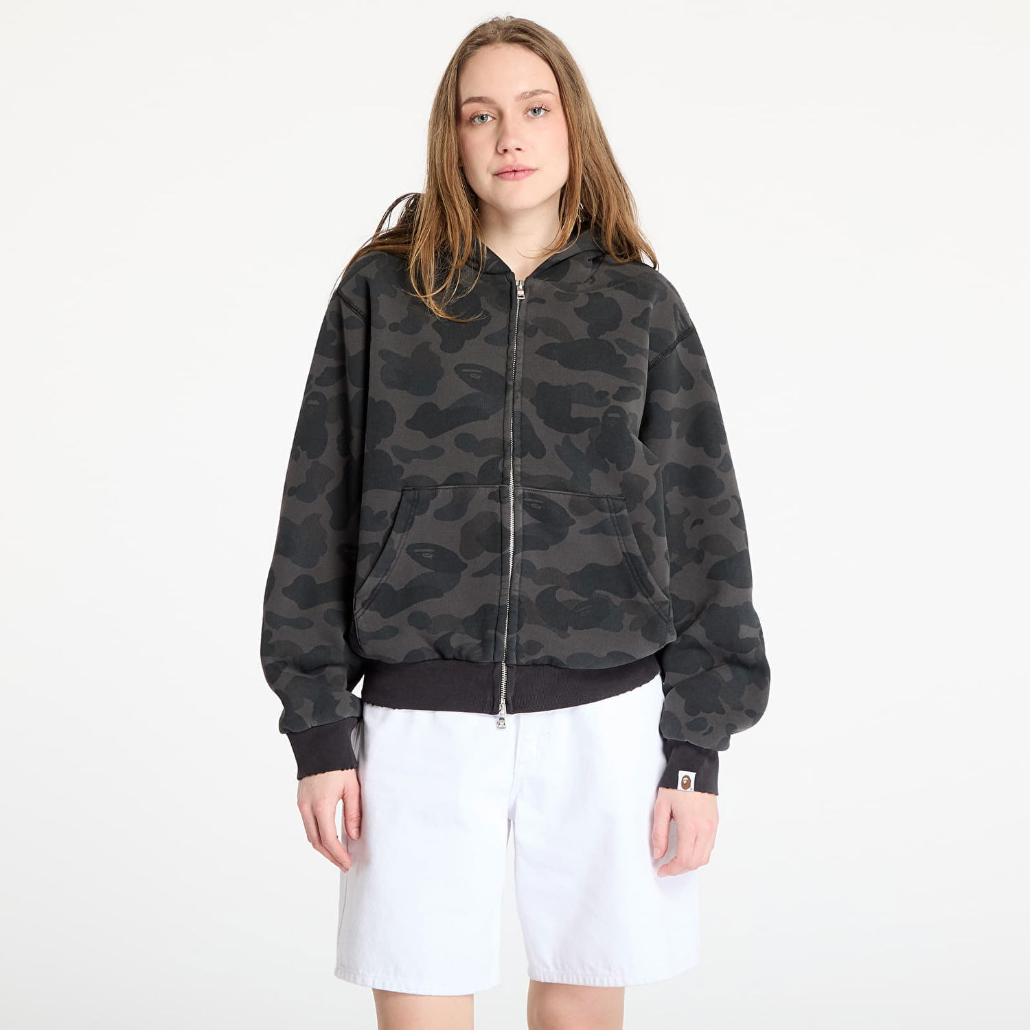 Суитчър BAPE A BATHING APE 1St Camo Heavy Wash Cropped Fit Zip Hoodie Сиво | 001ZPL301308MBLK, 0