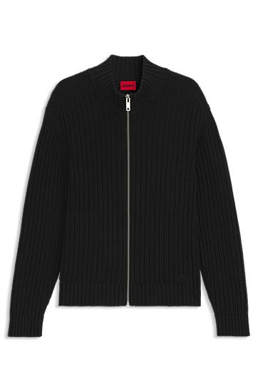 Яке BOSS Cotton zip-up jacket with ribbed knit Черно | 50546980