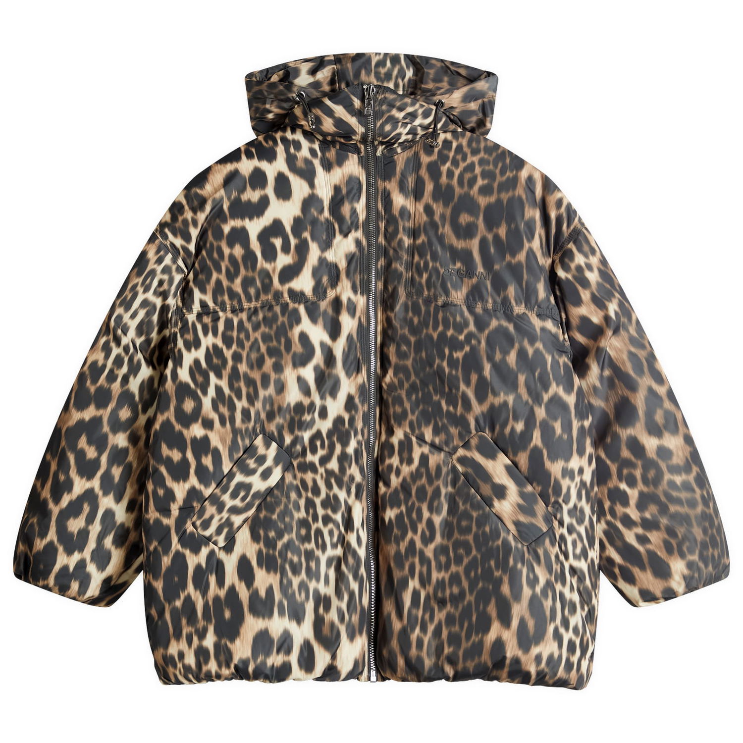 Пухо яке GANNI GANNI Leopard Print Hooded Puffer Jacket Кафяво | W0115-859, 0