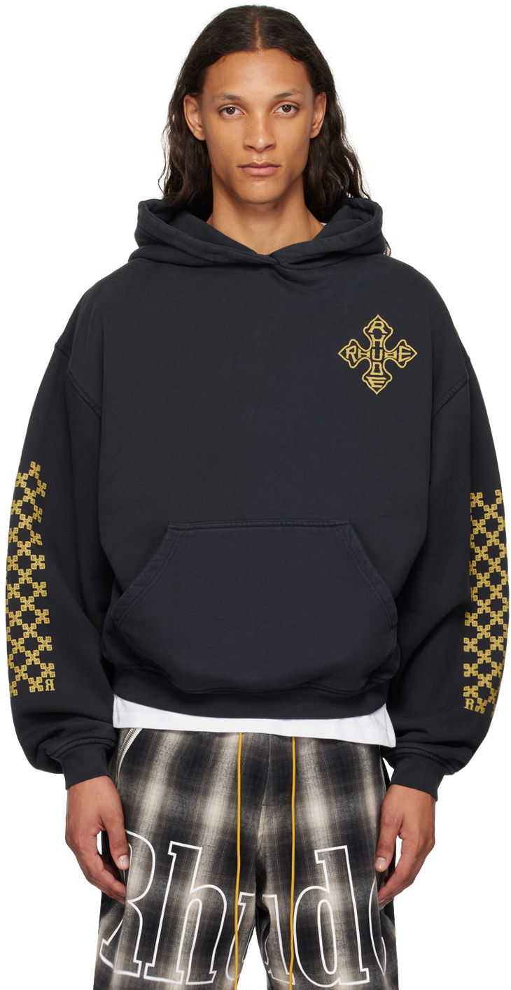 Суитчър Rhude SSENSE Exclusive Black Cross Hoodie Черно | RHPF24HO13012