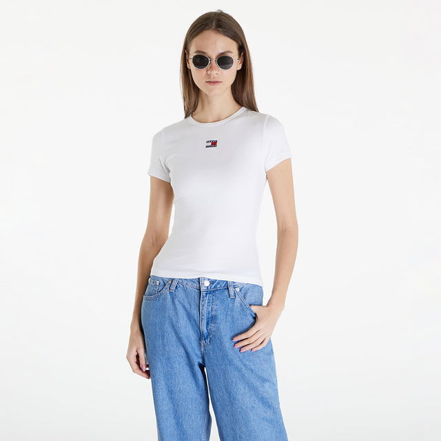 Slim Badge Rib Short Sleeve Tee White